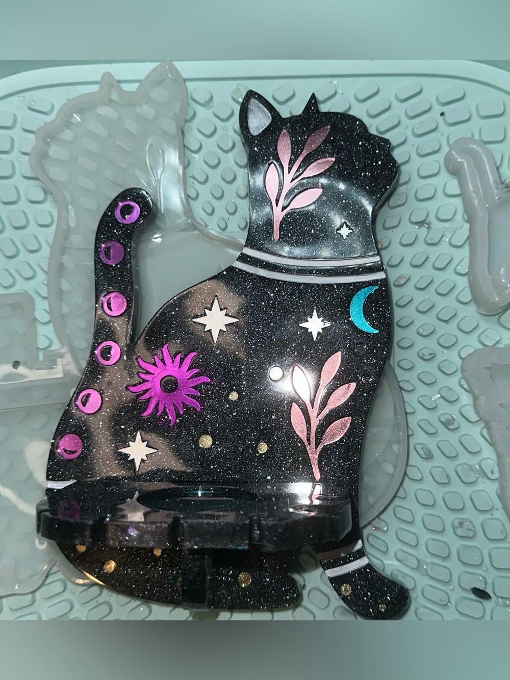 Purr & Pour Cosmic Kitty | Handmade Epoxy Resin Cat Decor | Celestial Black Cat